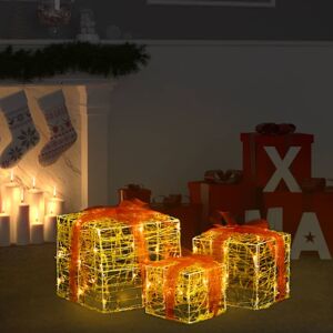 vidaXL Caja decorativa de regalo Navidad acrílico 3 pzas blanco cálido