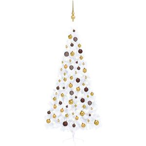 vidaXL Medio árbol de Navidad con luces y bolas blanco 120 cm