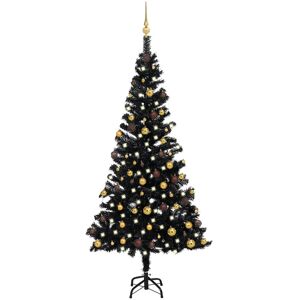 vidaXL Árbol de Navidad preiluminado con luces y bolas negro 150 cm