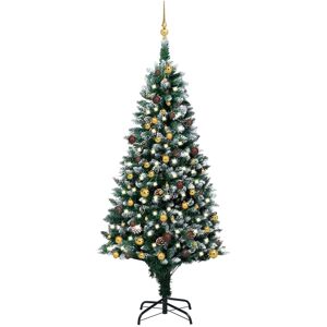 vidaXL Árbol de Navidad helado con luces, bolas y piñas 210 cm