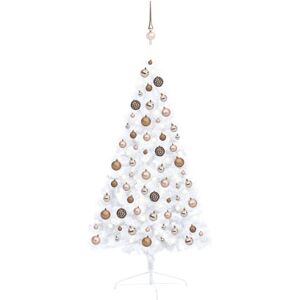 vidaXL Medio árbol de Navidad con luces y bolas blanco 120 cm