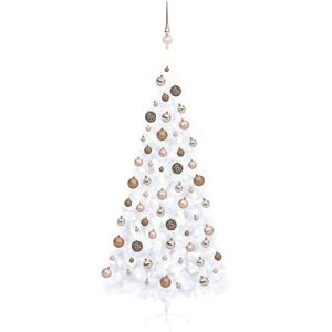 vidaXL Medio árbol de Navidad con luces y bolas blanco 120 cm