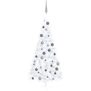 vidaXL Medio árbol de Navidad con luces y bolas blanco 120 cm