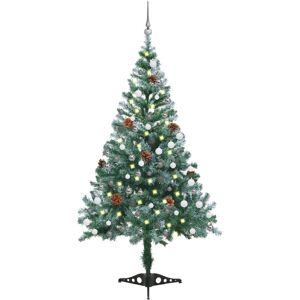 vidaXL Árbol de Navidad helado con luces LED, bolas y piñas 150 cm