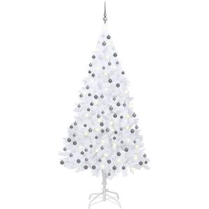 vidaXL Árbol de Navidad preiluminado con luces y bolas blanco 210 cm