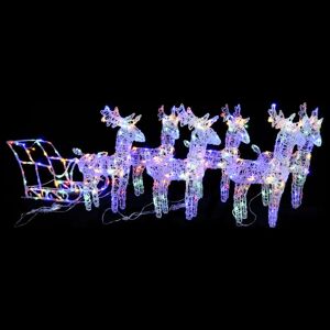 vidaXL Decoración navideña de renos y trineo acrílico 320 LED