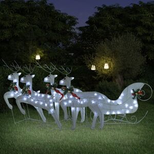 vidaXL Decoración navideña de renos y trineo de jardín blanco 100 LEDs