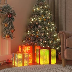 vidaXL Cajas de regalo Navidad iluminadas 3 uds 64 LEDs blanco cálido