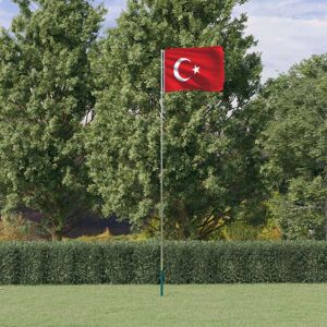 vidaXL Mástil y bandera de Turquía aluminio 5,55 m
