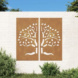 vidaXL Adorno pared jardín 2 uds acero corten diseño árbol 105x55 cm