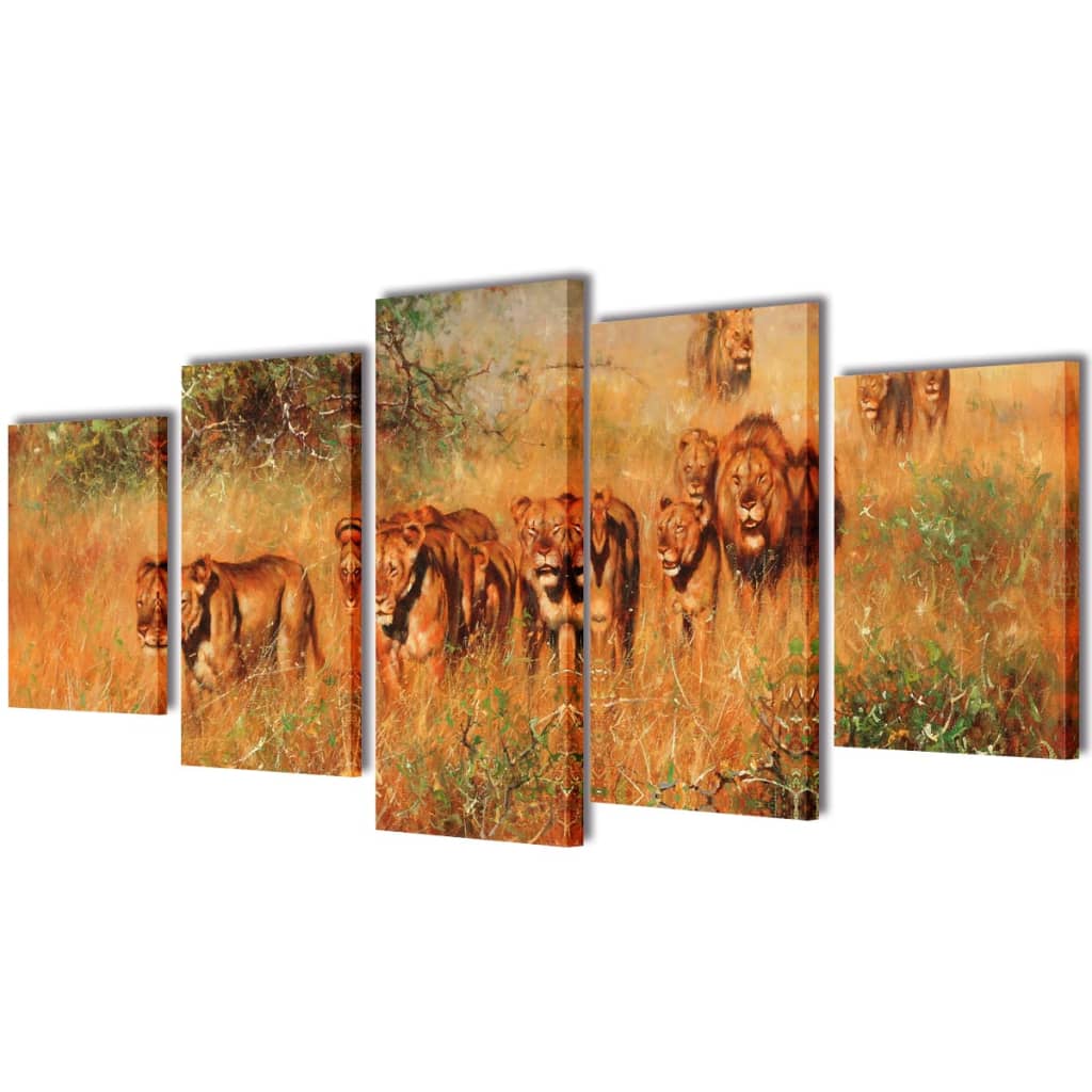 vidaXL Set decorativo de lienzos para la pared modelo leones, 100 x 50 cm