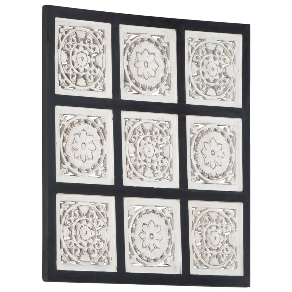 vidaXL Panel de pared tallado a mano MDF negro y blanco 60x60x1,5 cm