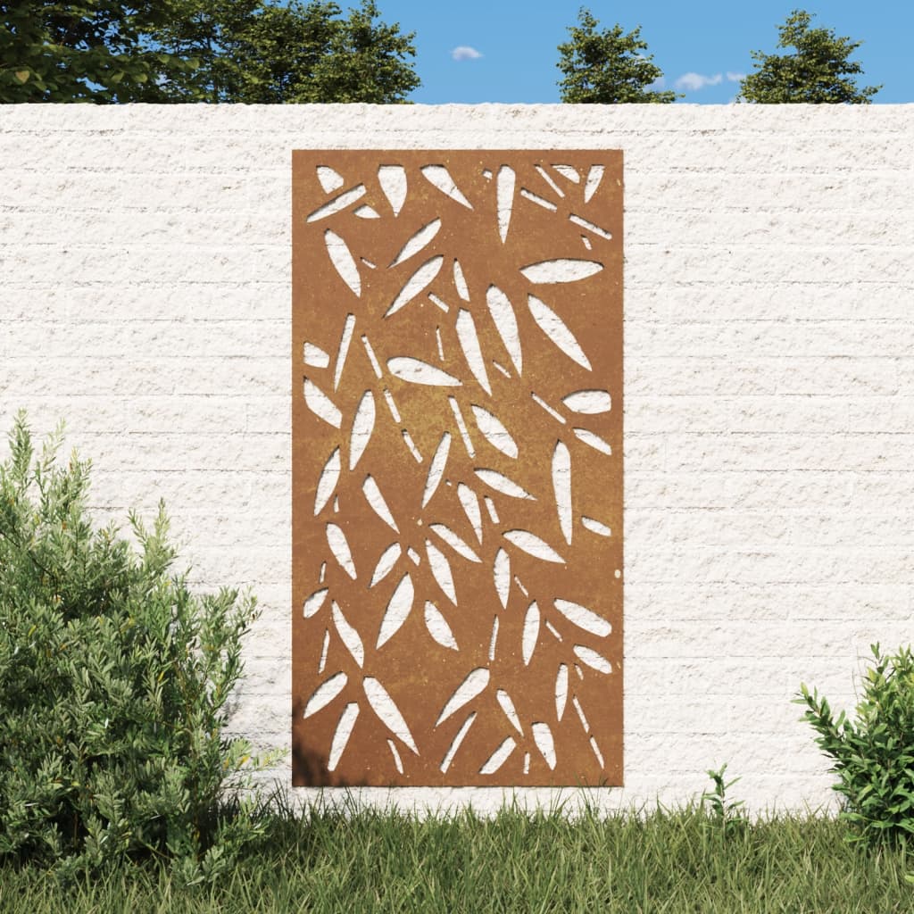 vidaXL Adorno de pared jardín acero corten diseño hoja bambú 105x55 cm