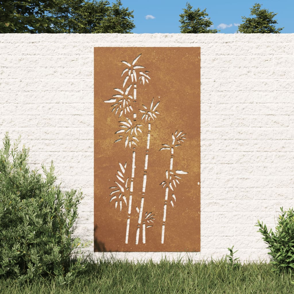 vidaXL Adorno de pared de jardín acero corten diseño bambú 105x55 cm