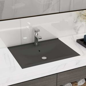 vidaXL Lavabo de lujo con grifo cerámica gris oscuro 60x46 cm