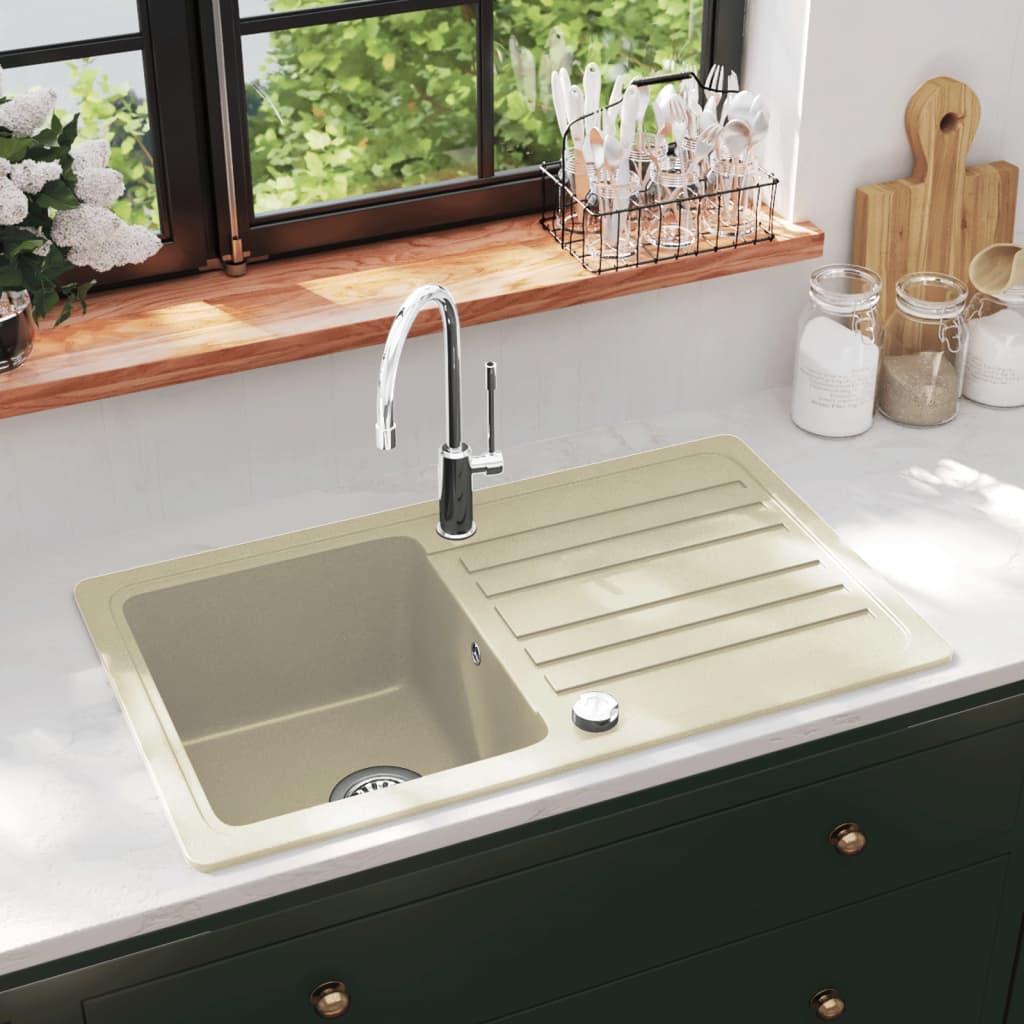 vidaXL Fregadero de cocina de granito con un seno beige