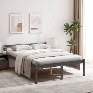 vidaXL Cama para personas mayores madera maciza pino gris 135x190 cm