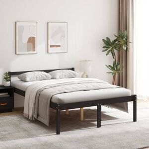 vidaXL Cama para personas mayores madera maciza pino negra 135x190 cm