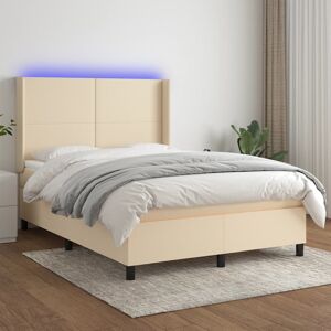 vidaXL Cama box spring colchón y luces LED tela crema 140x200 cm