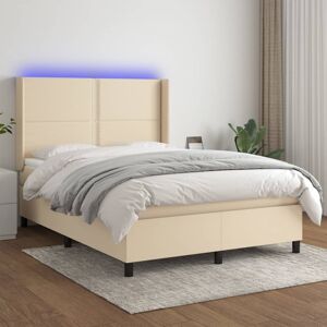 vidaXL Cama box spring colchón y luces LED tela crema 140x200 cm