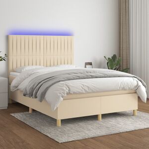 vidaXL Cama box spring colchón y luces LED tela crema 140x200 cm