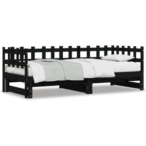 vidaXL Sofá cama extraíble madera maciza de pino negro 2x(80x200) cm