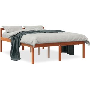 vidaXL Cama para mayores madera maciza de pino marrón cera 135x190 cm