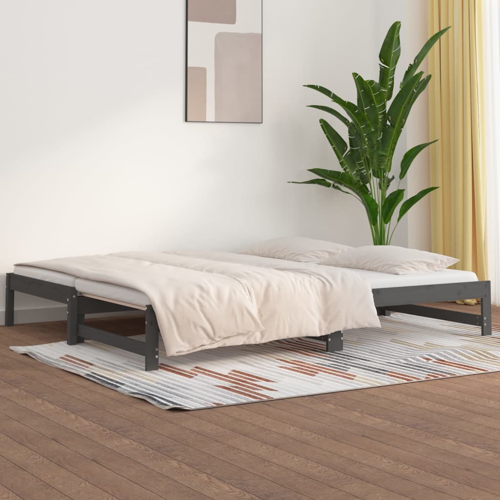 vidaXL Sofá cama extraíble madera maciza de pino gris 2x(90x190) cm