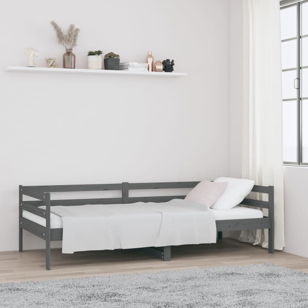 vidaXL Sofá cama madera maciza de pino gris 90x190 cm