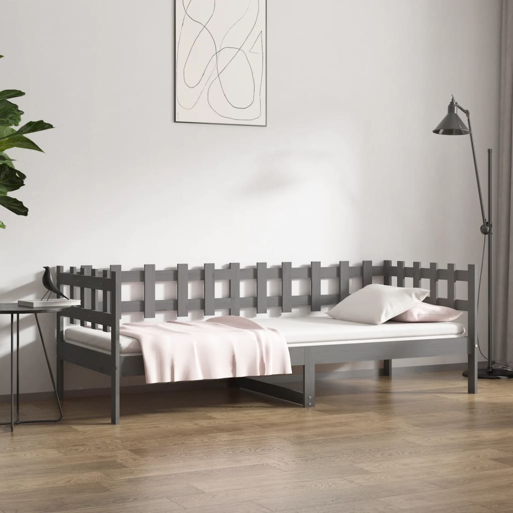 vidaXL Sofá cama madera maciza de pino gris 80x200 cm