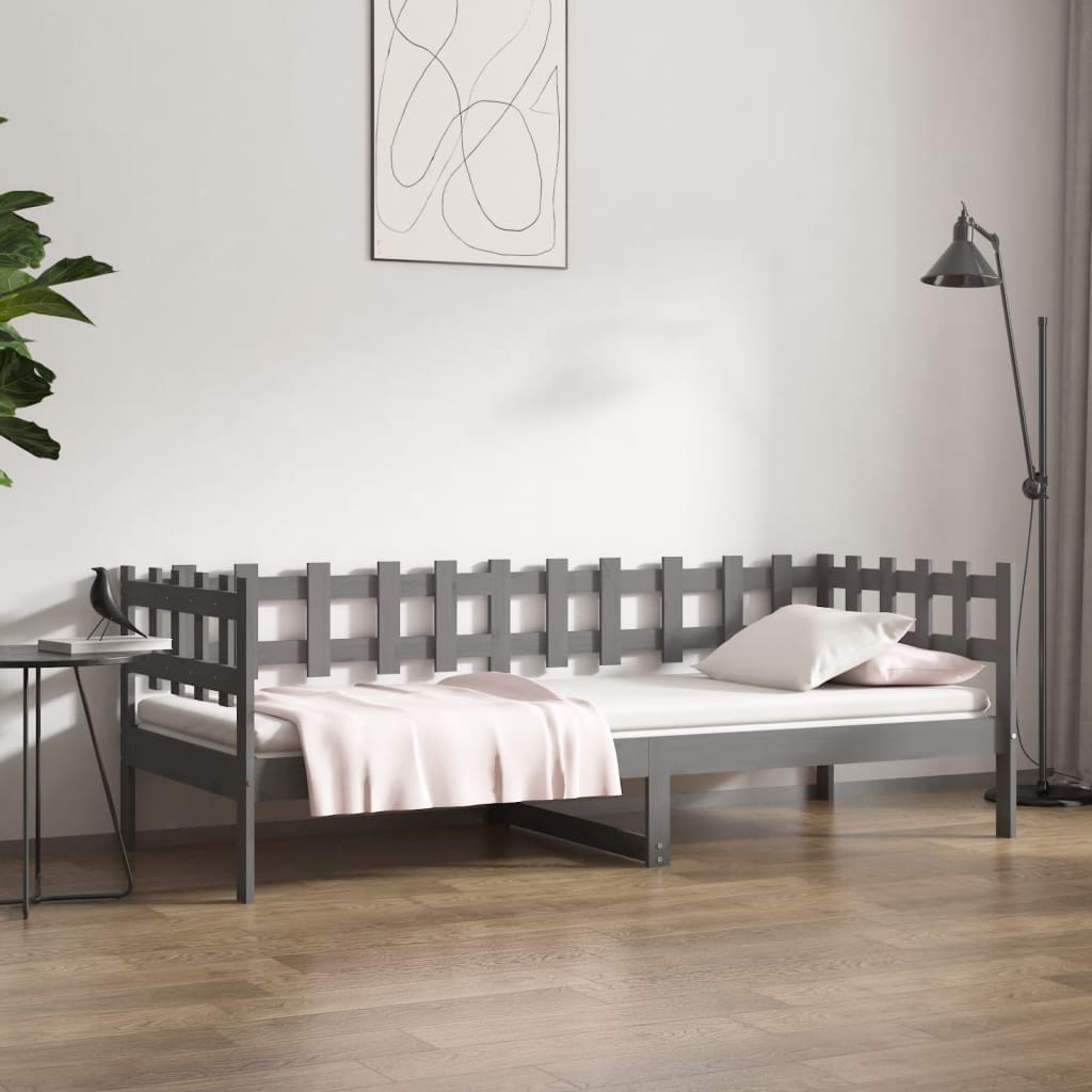 vidaXL Sofá cama madera maciza de pino gris 90x190 cm