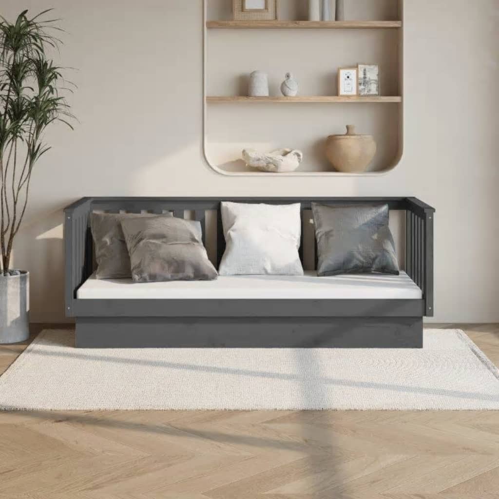 vidaXL Sofá cama madera maciza de pino gris 90x190 cm