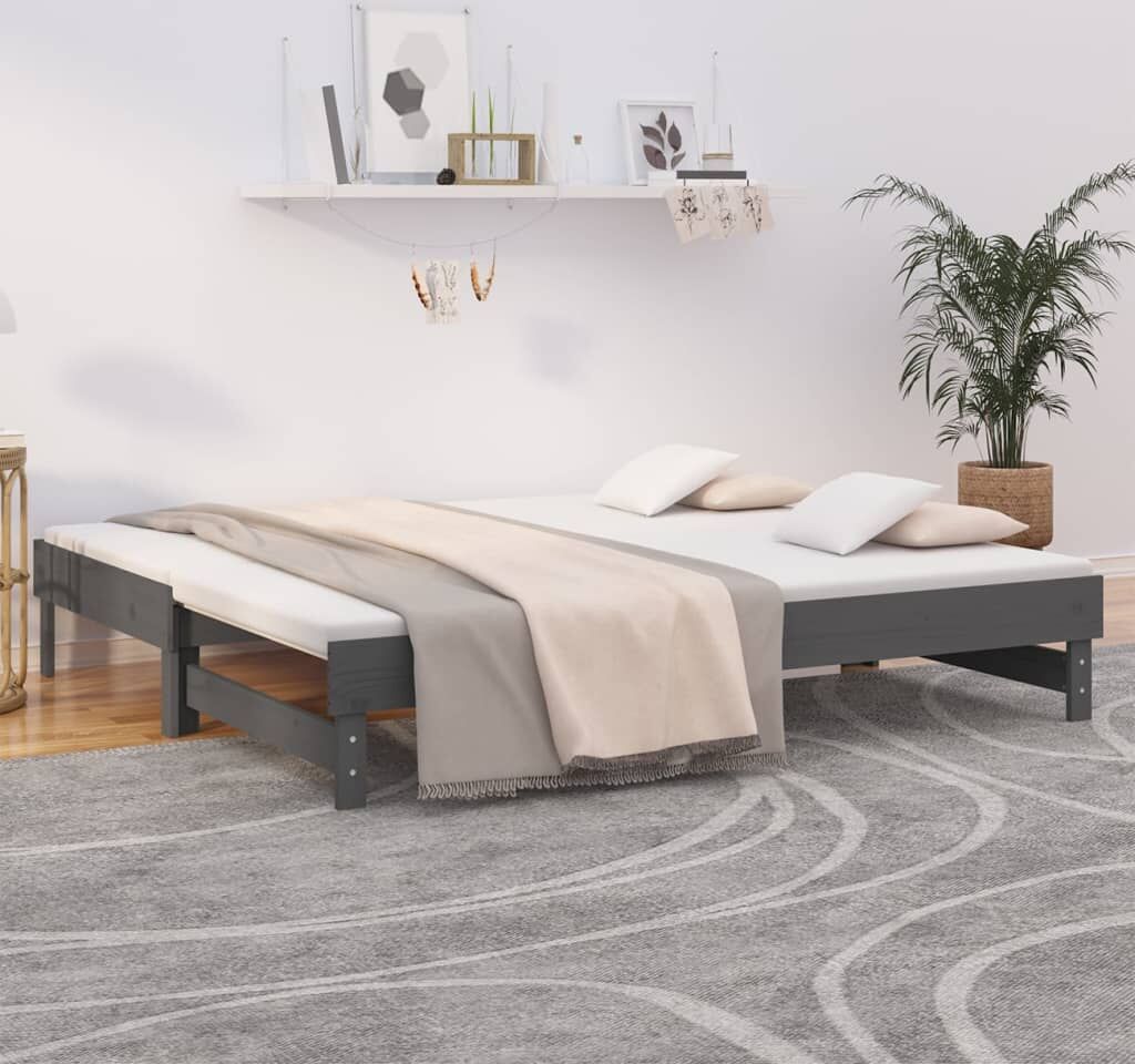 vidaXL Sofá cama extraíble madera maciza de pino gris 2x(90x190) cm