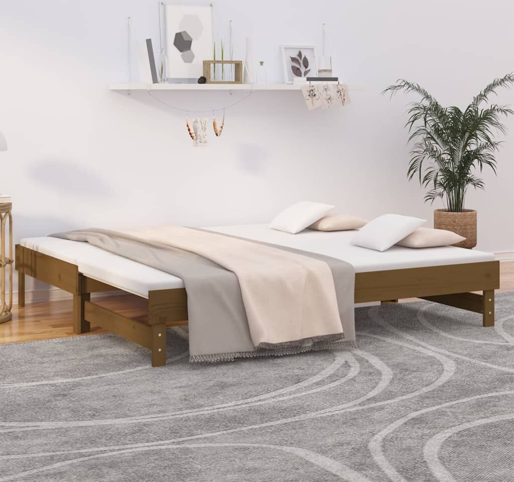 vidaXL Sofá cama extraíble madera maciza pino marrón miel 2x(90x190)cm