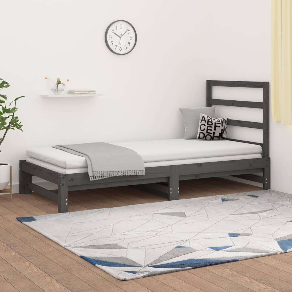 vidaXL Sofá cama extraíble madera maciza de pino gris 2x(90x190) cm