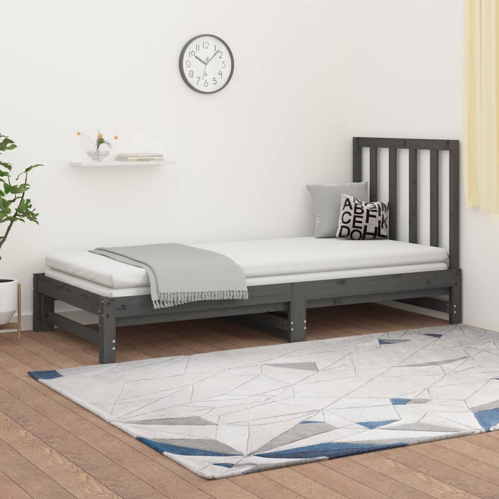 vidaXL Sofá cama extraíble madera maciza de pino gris 2x(90x190) cm