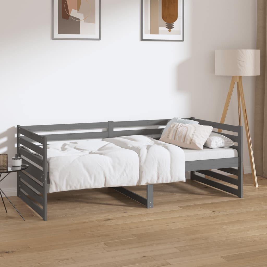 vidaXL Sofá cama madera maciza de pino gris 90x190 cm