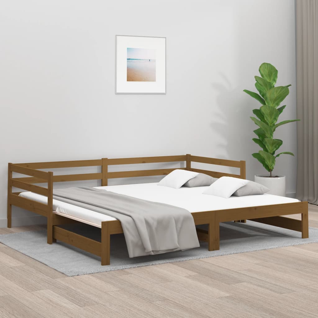 vidaXL Sofá cama extraíble madera maciza pino marrón miel 2x(90x190)cm