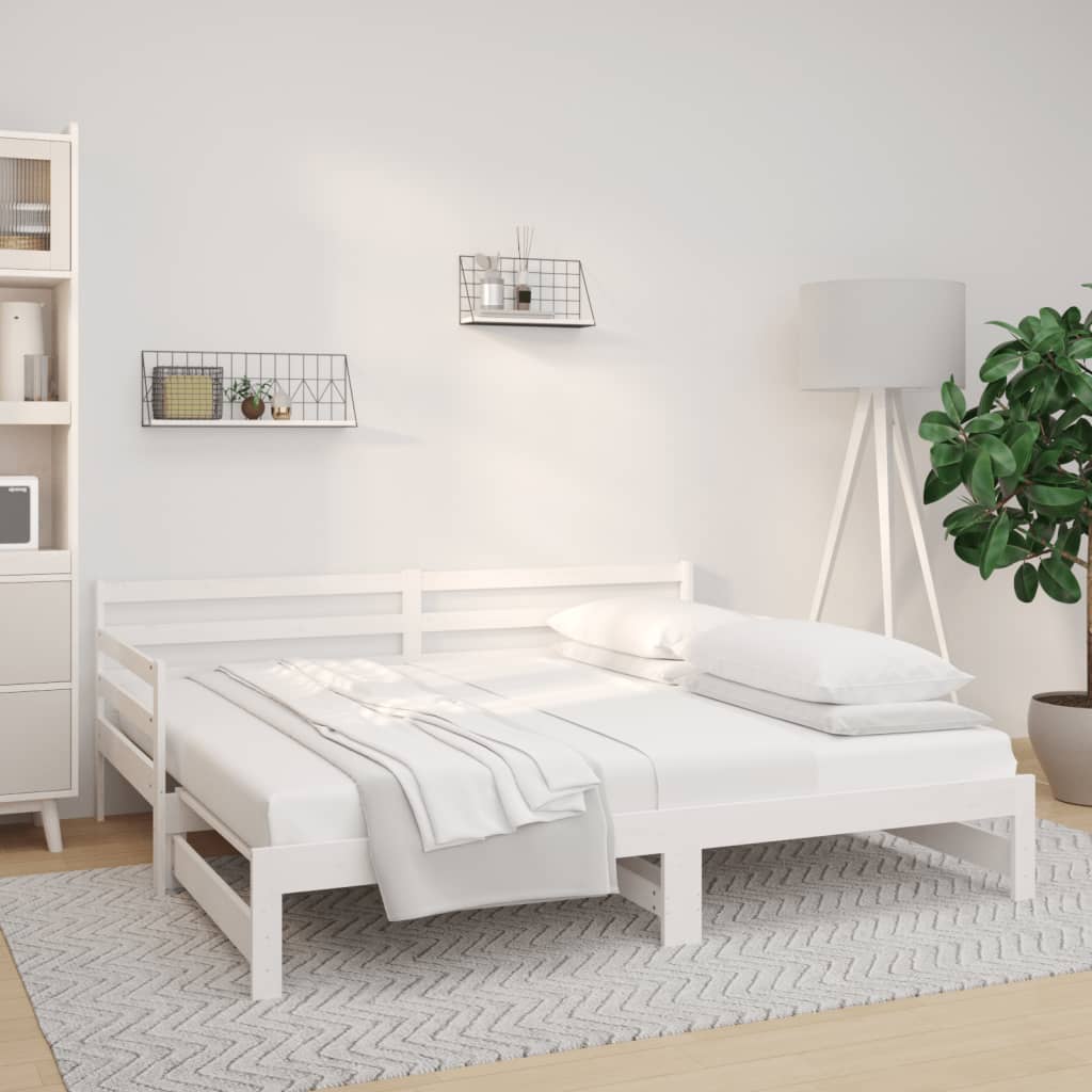 vidaXL Sofá cama extraíble madera maciza de pino blanco 2x(90x190) cm