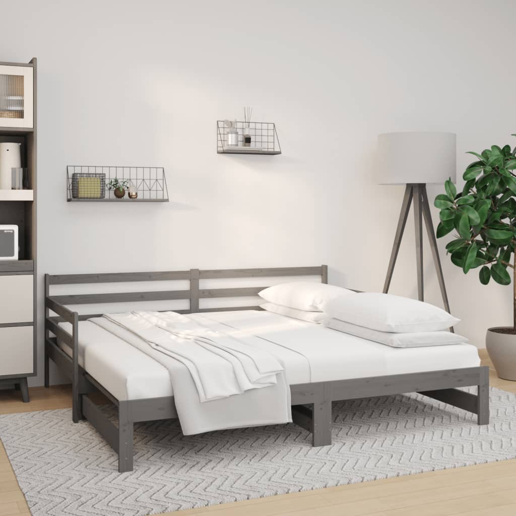 vidaXL Sofá cama extraíble madera maciza de pino gris 2x(90x190) cm