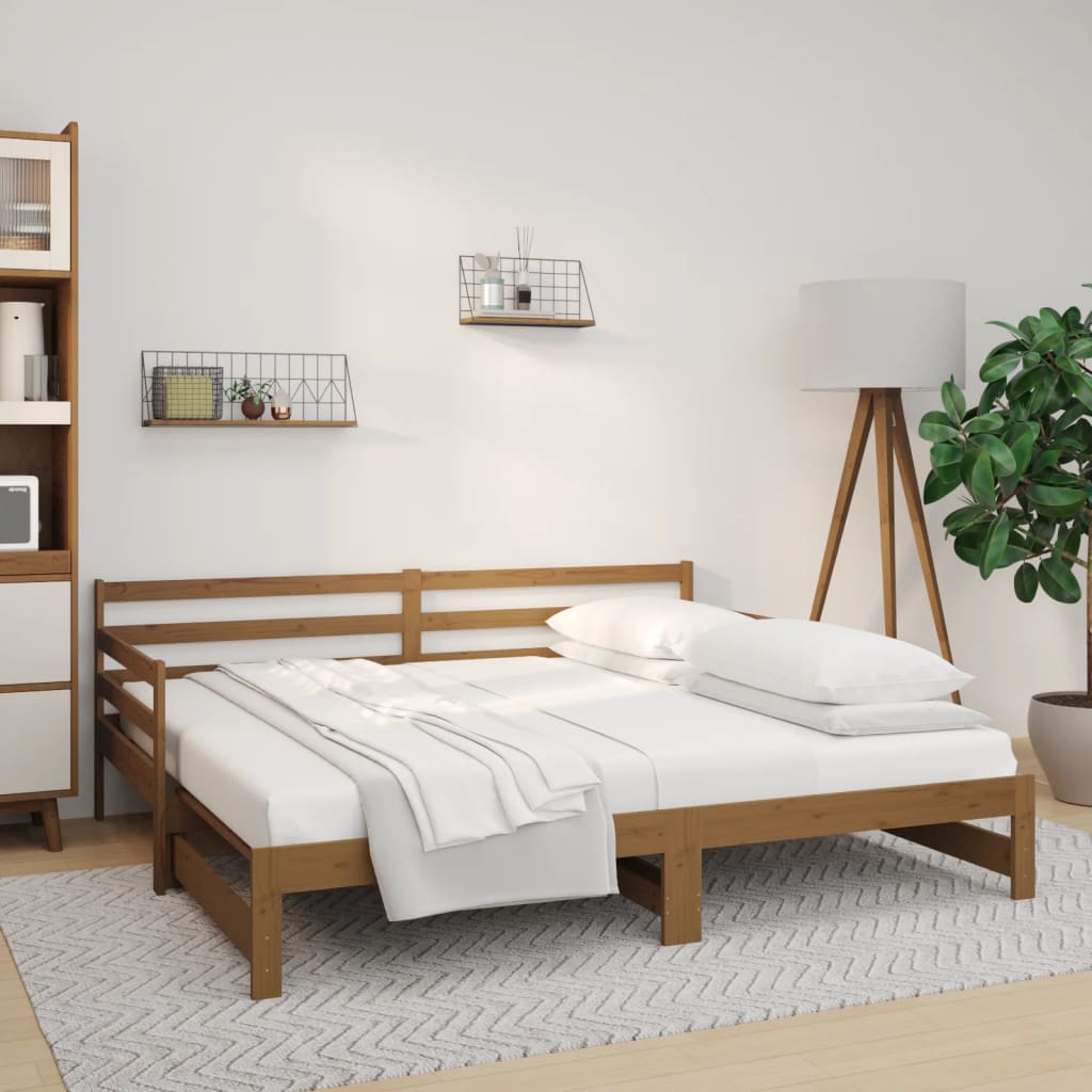 vidaXL Sofá cama extraíble madera maciza pino marrón miel 2x(90x190)cm