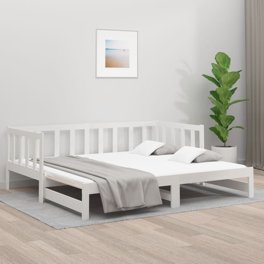 vidaXL Sofá cama extraíble madera maciza de pino blanco 2x(90x190) cm