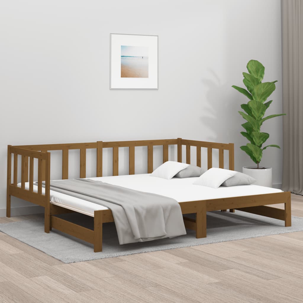 vidaXL Sofá cama extraíble madera maciza pino marrón miel 2x(90x190)cm