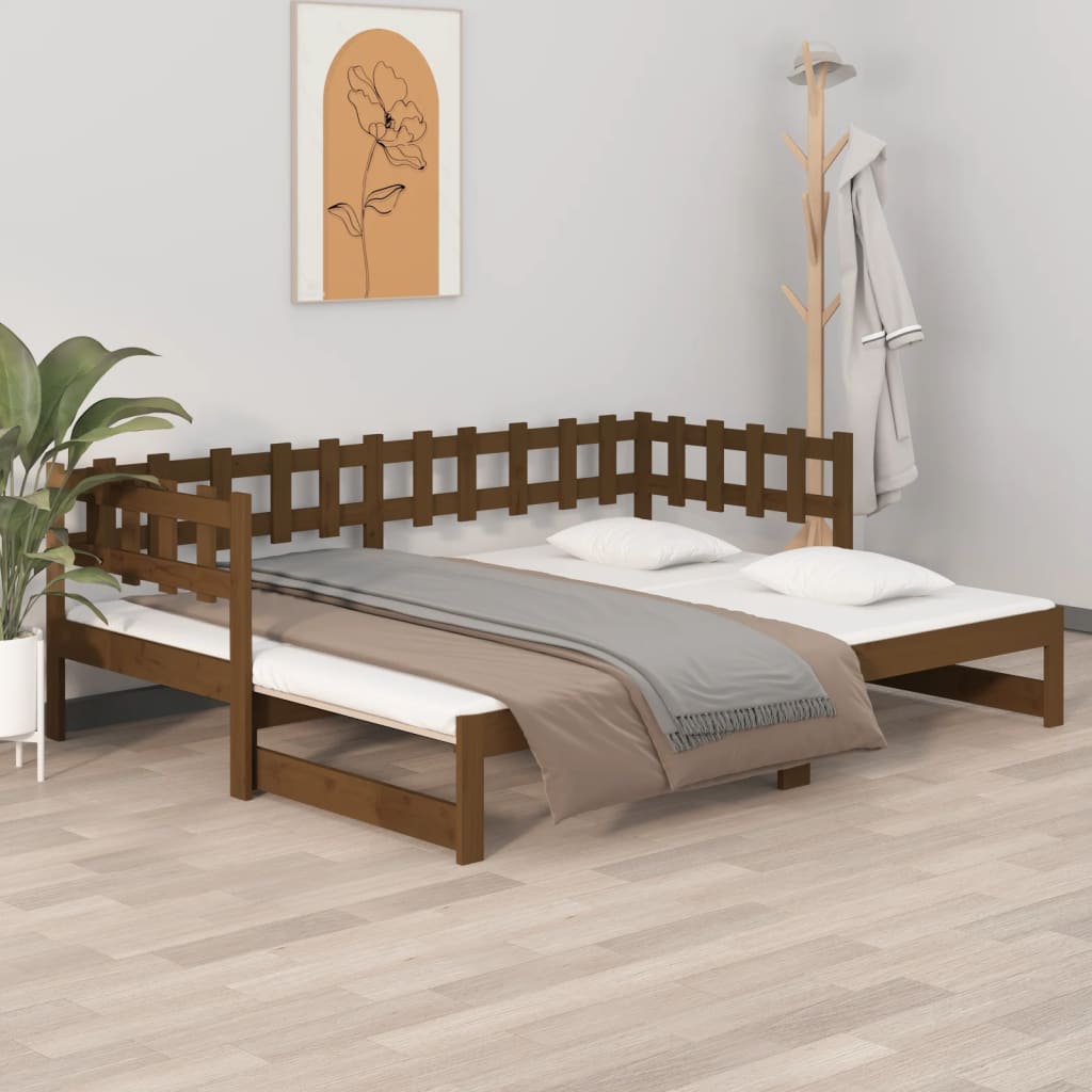 vidaXL Sofá cama extraíble madera maciza pino marrón miel 2x(90x190)cm