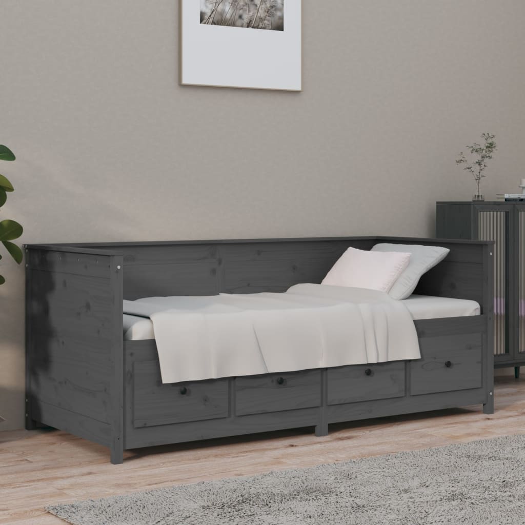 vidaXL Sofá cama madera maciza de pino gris 90x190 cm