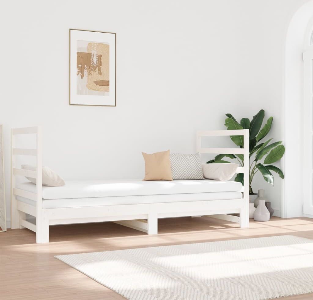 vidaXL Sofá cama extraíble madera maciza de pino blanco 2x(90x190) cm