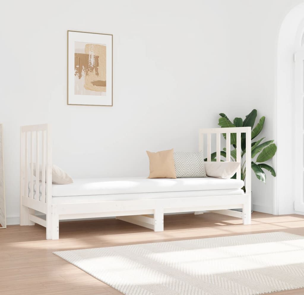 vidaXL Sofá cama extraíble madera maciza de pino blanco 2x(90x190) cm