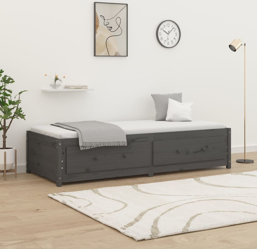 vidaXL Sofá cama de madera maciza de pino gris 90x190 cm