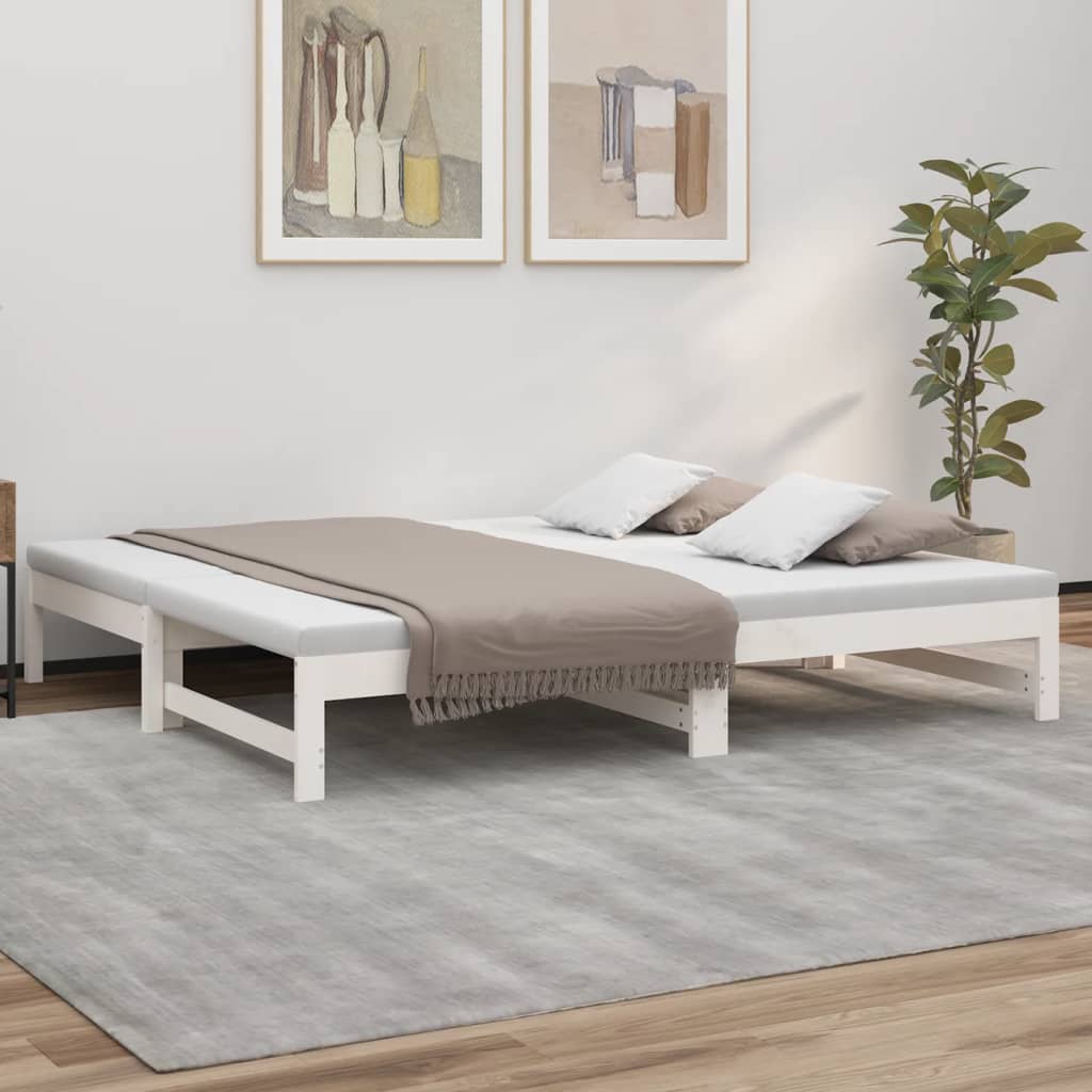 vidaXL Sofá cama extraíble madera maciza de pino blanco 2x(90x190) cm