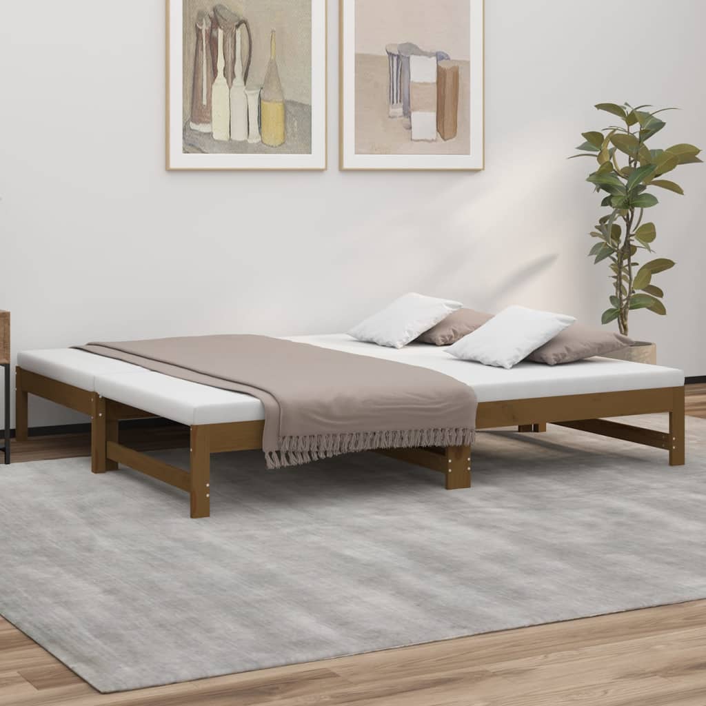 vidaXL Sofá cama extraíble madera maciza pino marrón miel 2x(90x190)cm